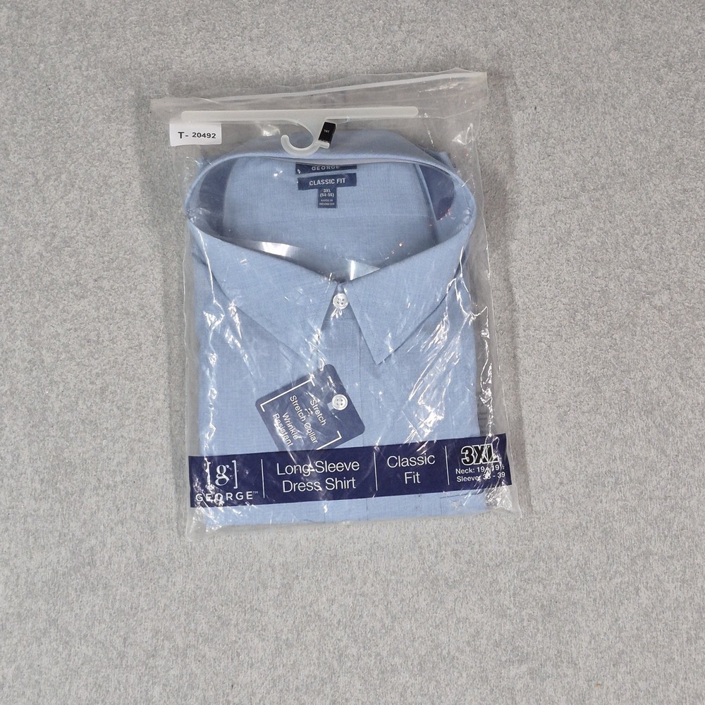 George Men Dress Shirt 3XL (51-55) Blue Classic Fit‎ Long Sleeve NWT